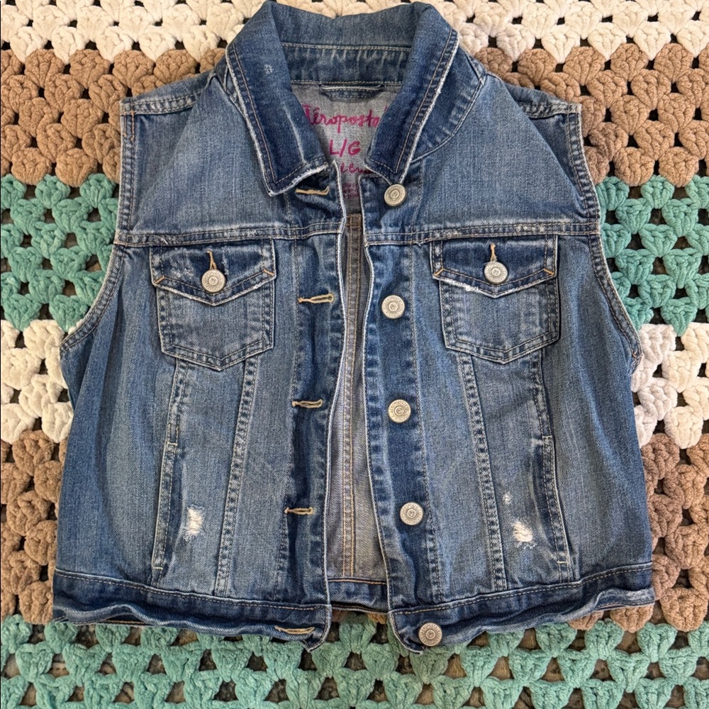 Aeropostale Blue Jean Denim Vest Womans sz Large